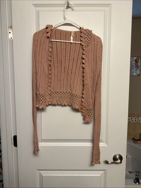 Lilu Crochet-Trim Open Front Cardigan - Dusty Rose